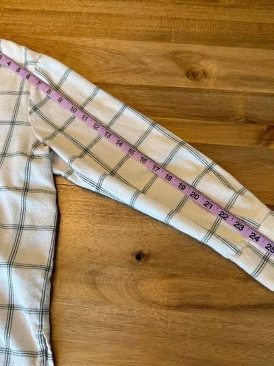 Madewell Plaid Button Down Shirt Window Pane Plaid Long Sleeve Medium Cream - Picture 13 of 14